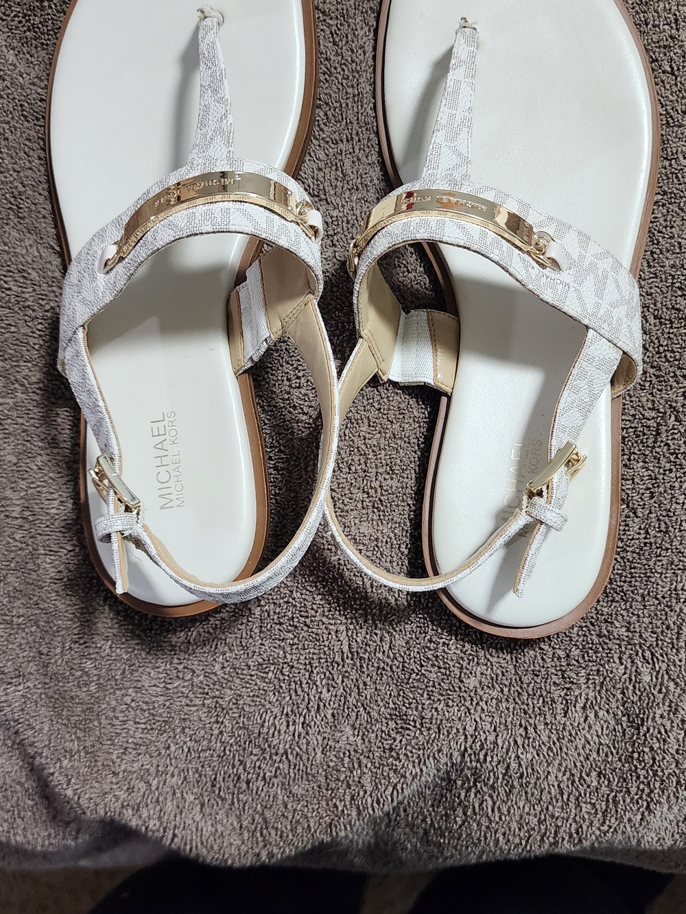 MICHAEL Michael Kors White Logo T-Strap Sandals
